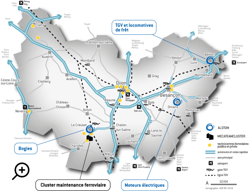 Carte ferroviaire en Bourgogne-Franche-Comté