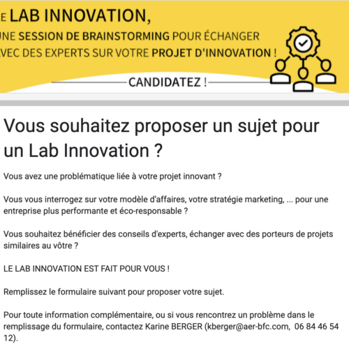 Appel à candidature – Lab Innovation